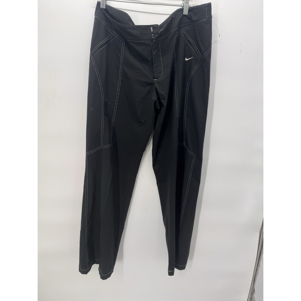 NIKE WMS SZ L (12-14) X 31" BLK POLYESTER BOOT PANTS W WHITE CONTRAST‎ STITCHING
